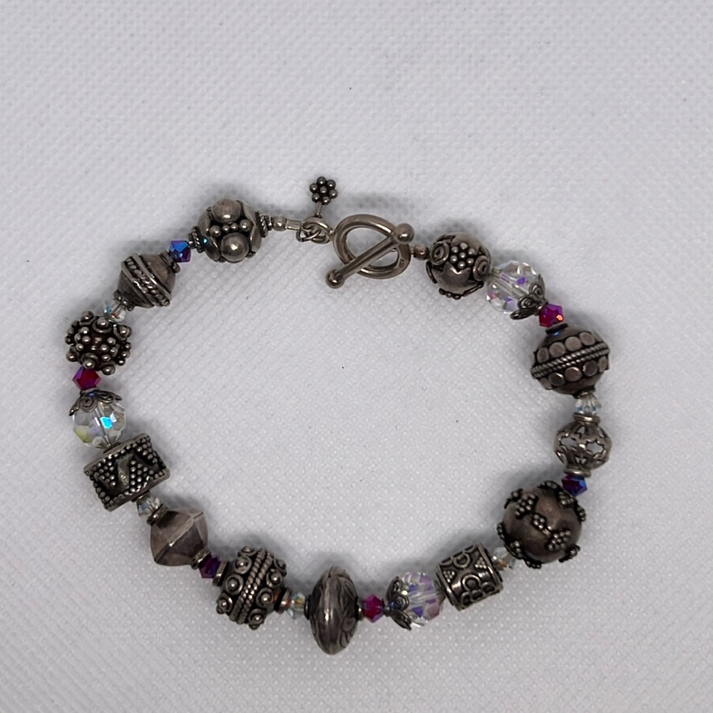 Sterling silver toggle bracelet with AB crystals and grapes motif